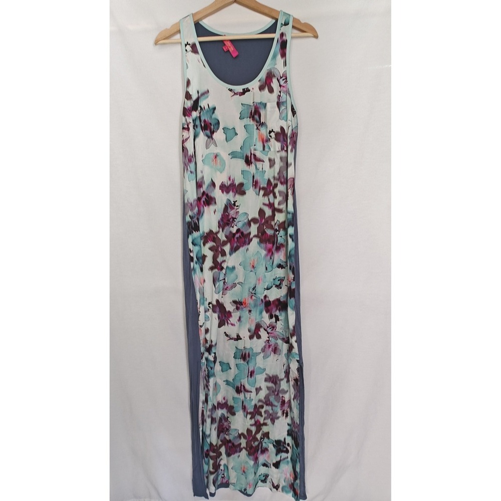 Catherine Malandrino Maxi Dress Blue Floral Sleeveless Contrast Back Size‎ M
